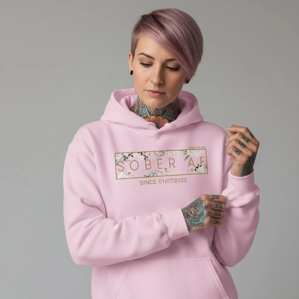 Recovery Hoodie | Women's Sober AF Flower Hoodie with Custom Date - Image 42