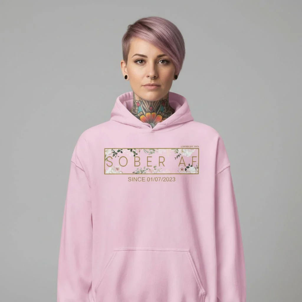 Recovery Hoodie | Women's Sober AF Flower Hoodie with Custom Date - Image 43