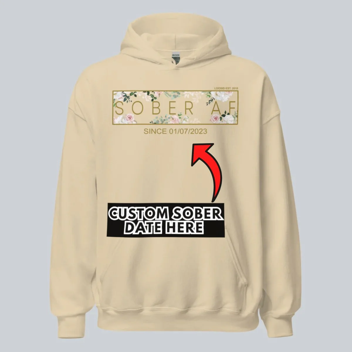 Recovery Hoodie | Women's Sober AF Flower Hoodie with Custom Date - Image 45