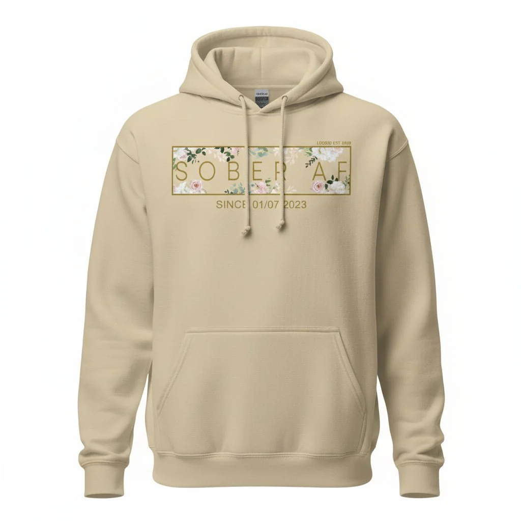Recovery Hoodie | Women's Sober AF Flower Hoodie with Custom Date - Image 46