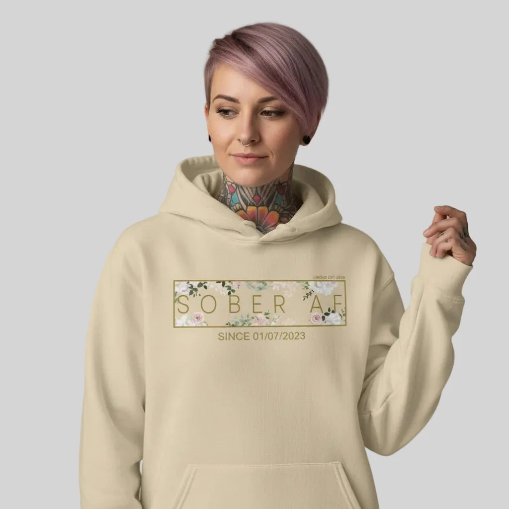 Recovery Hoodie | Women's Sober AF Flower Hoodie with Custom Date - Image 47