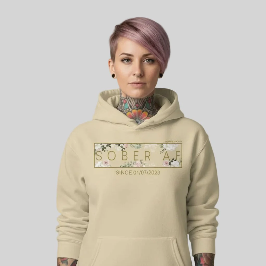 Recovery Hoodie | Women's Sober AF Flower Hoodie with Custom Date - Image 48
