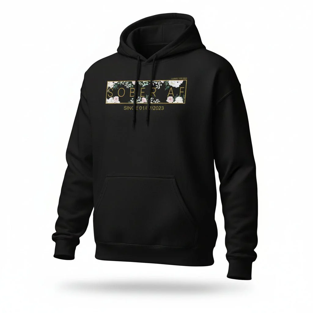 Recovery Hoodie | Women's Sober AF Flower Hoodie with Custom Date - Image 5