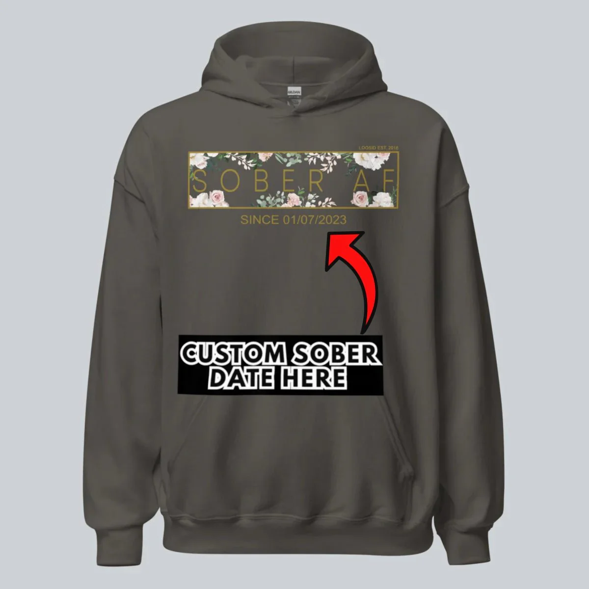 Recovery Hoodie | Women's Sober AF Flower Hoodie with Custom Date - Image 50