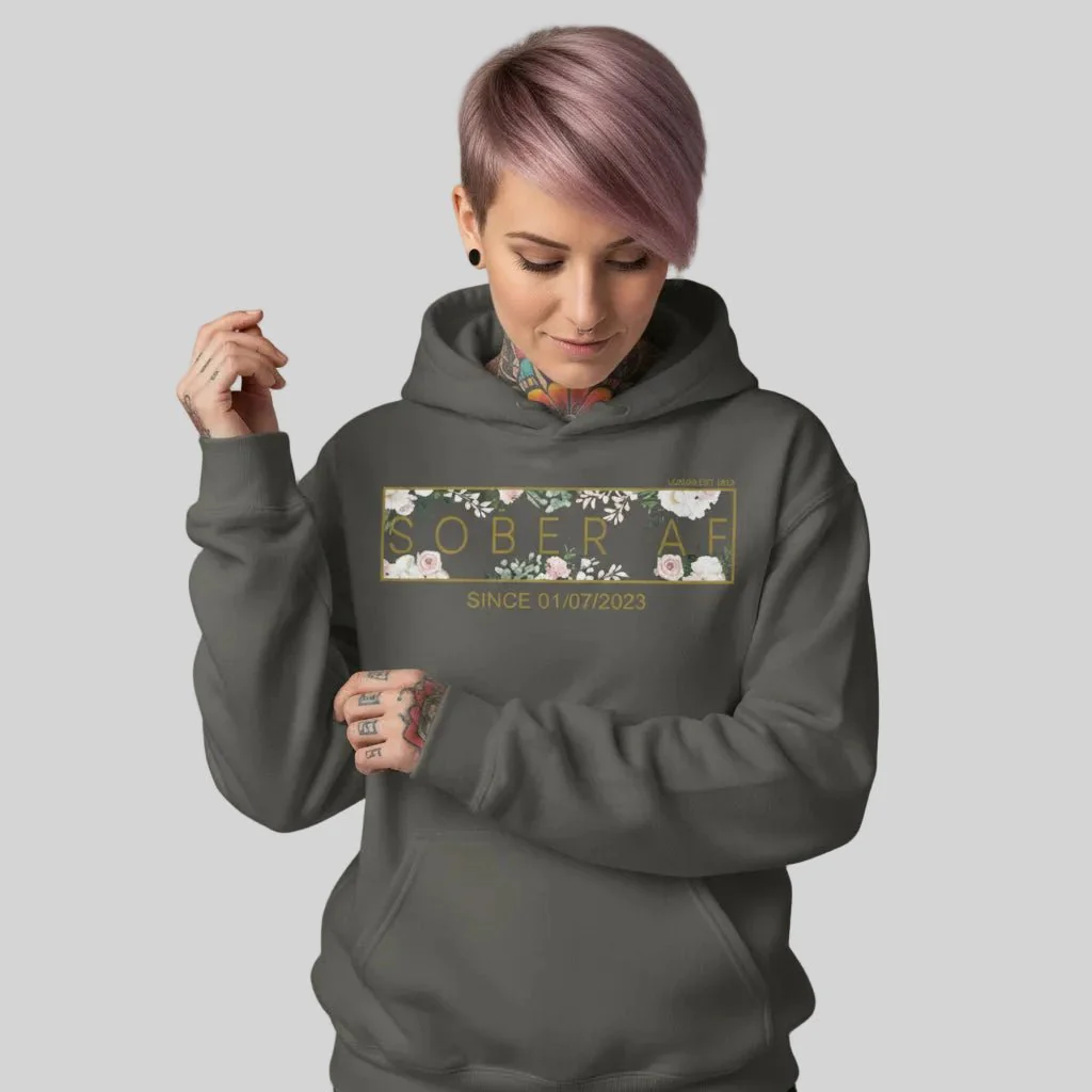 Recovery Hoodie | Women's Sober AF Flower Hoodie with Custom Date - Image 52