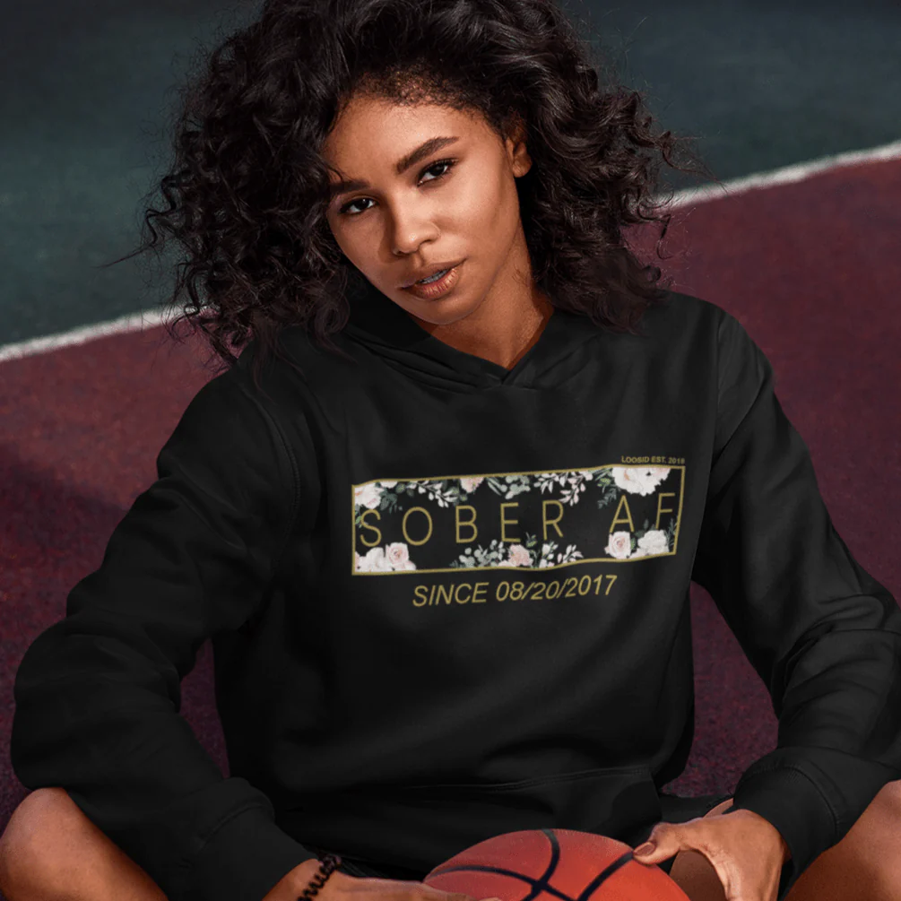 Recovery Hoodie | Women's Sober AF Flower Hoodie with Custom Date - Image 8