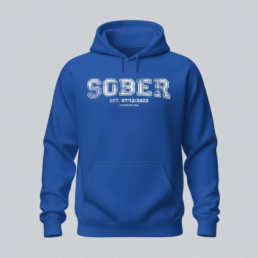Sober Collegiate Hoodie W/ Personalize Sobriety Date - Image 12