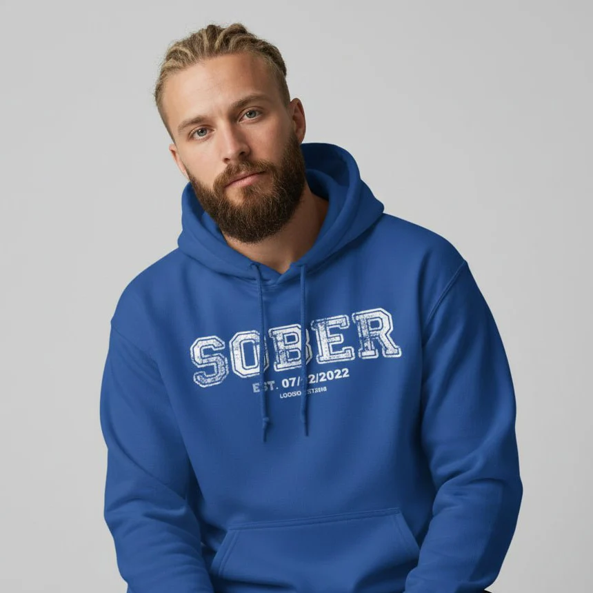 Sober Collegiate Hoodie W/ Personalize Sobriety Date - Image 13