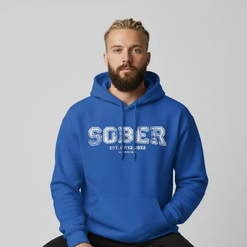 Sober Collegiate Hoodie W/ Personalize Sobriety Date - Image 14