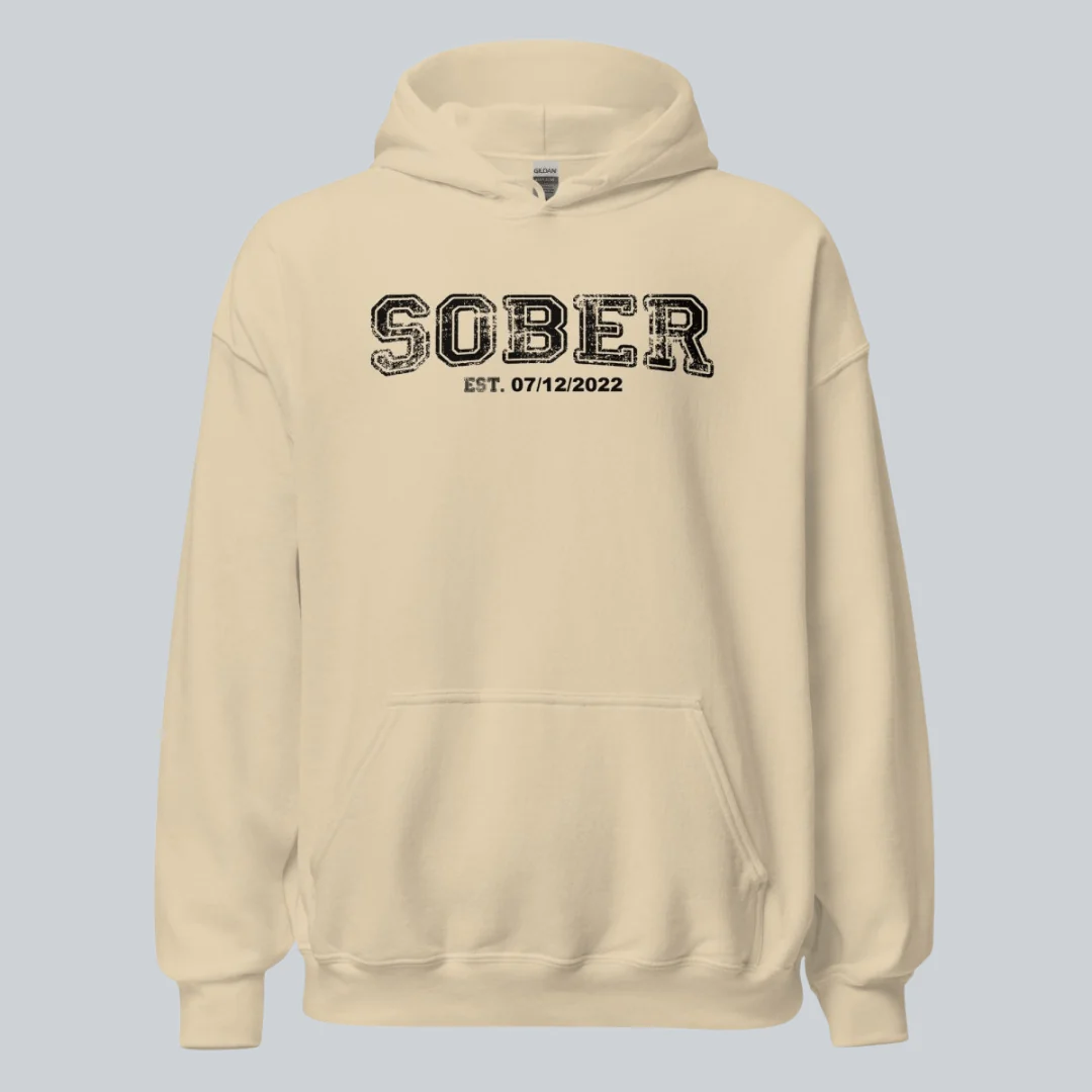 Sober Collegiate Hoodie W/ Personalize Sobriety Date - Image 23