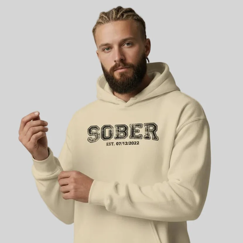 Sober Collegiate Hoodie W/ Personalize Sobriety Date - Image 26