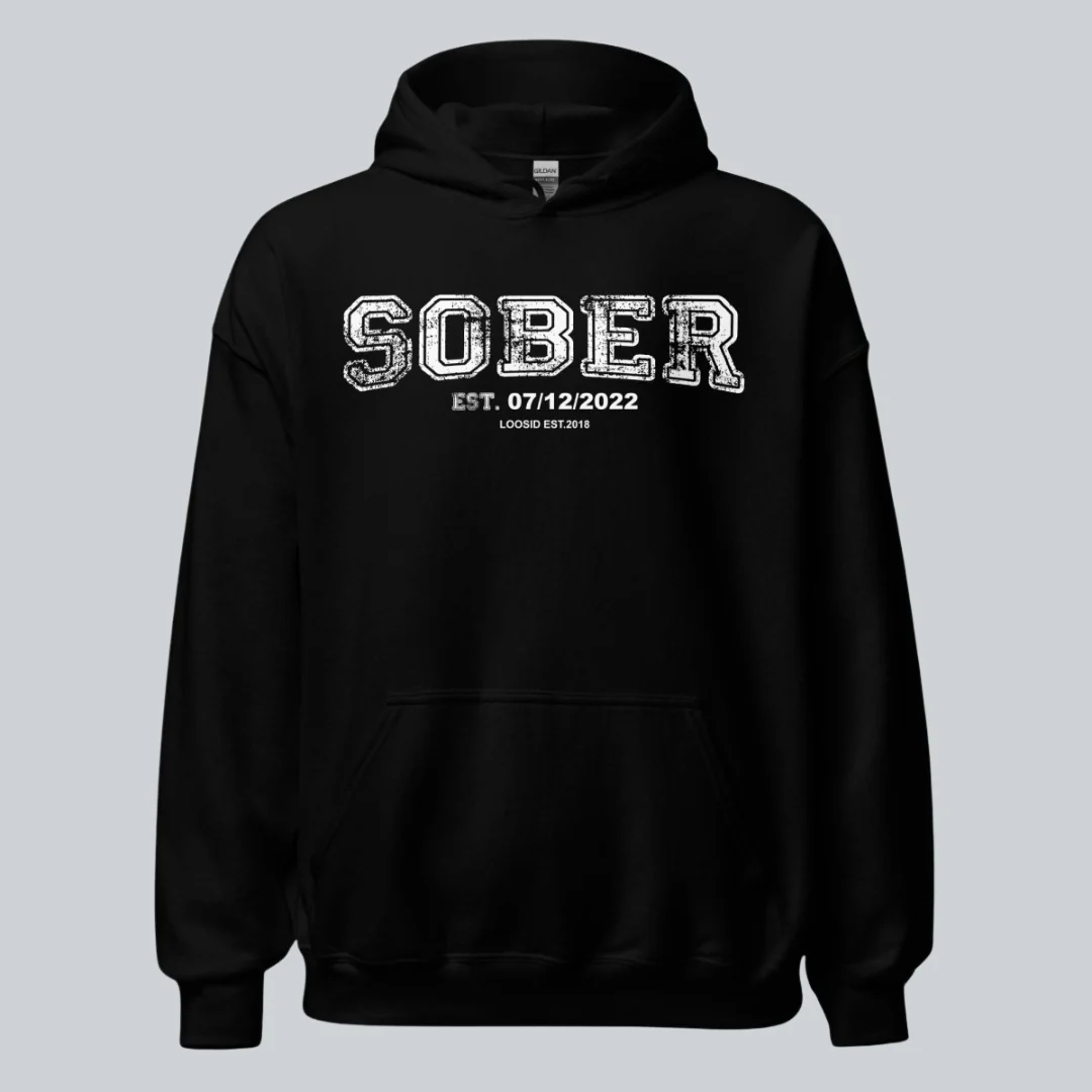 Sober Collegiate Hoodie W/ Personalize Sobriety Date - Image 3