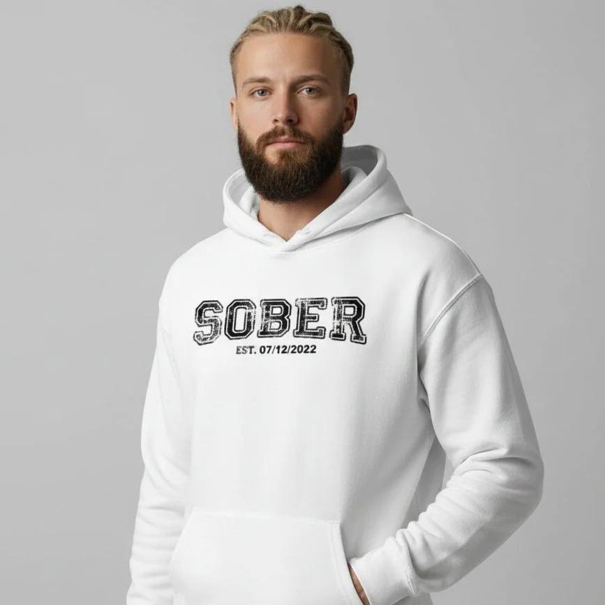 Sober Collegiate Hoodie W/ Personalize Sobriety Date - Image 30