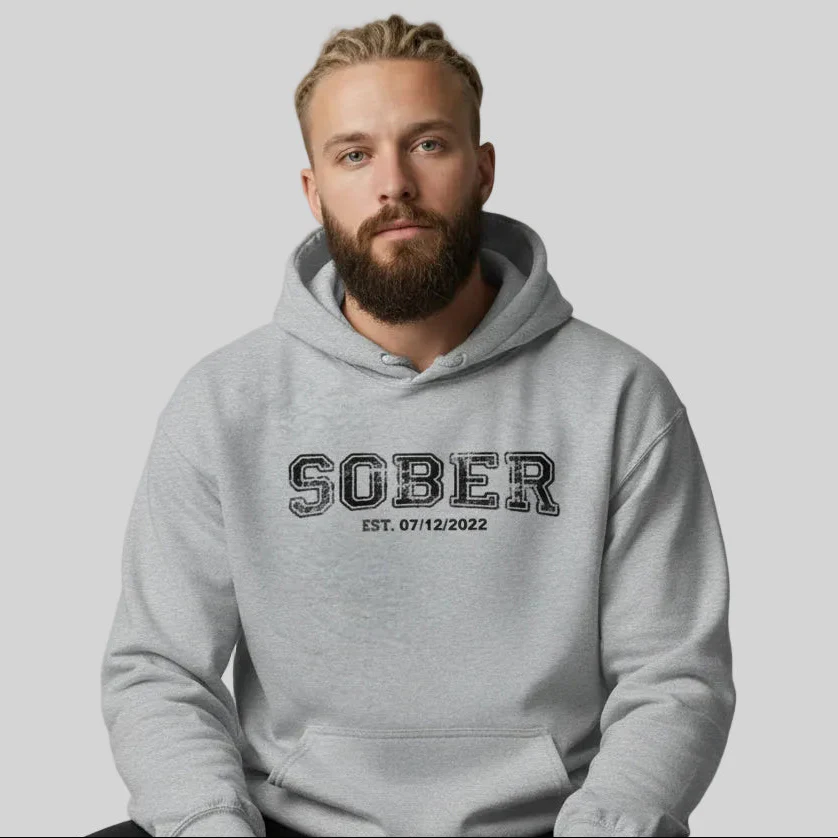 Sober Collegiate Hoodie W/ Personalize Sobriety Date - Image 33