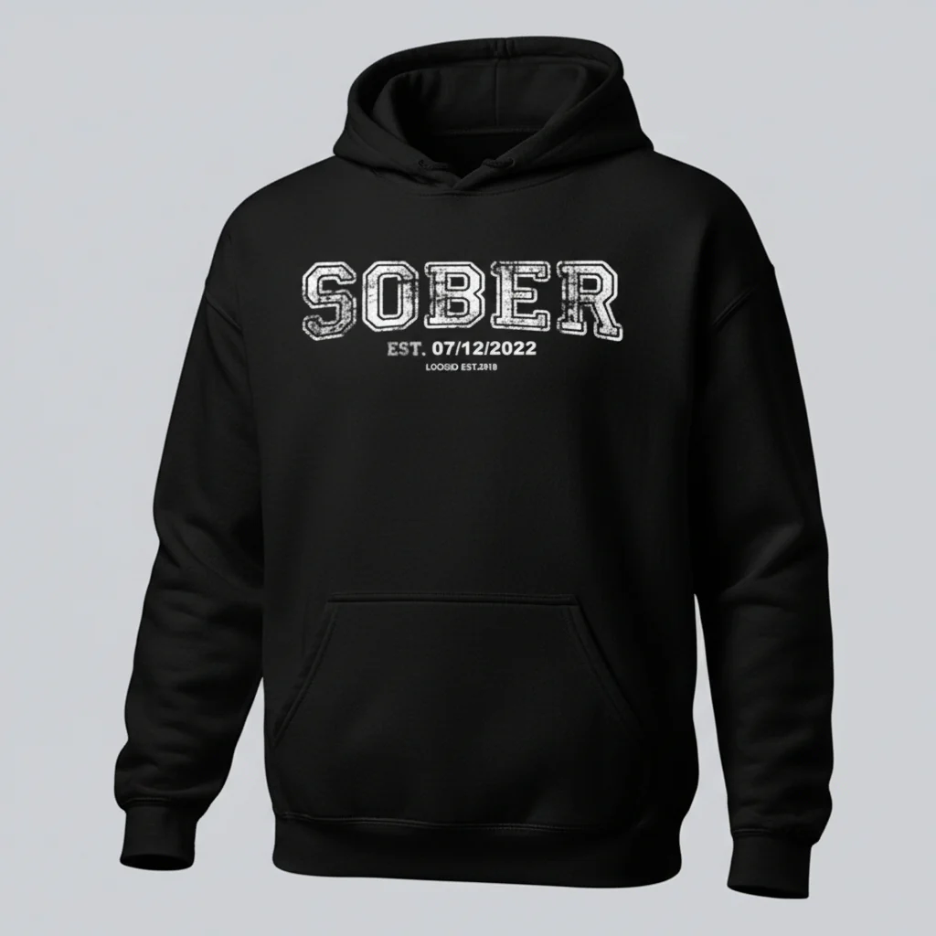 Sober Collegiate Hoodie W/ Personalize Sobriety Date - Image 4