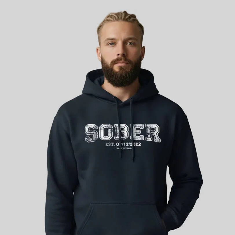 Sober Collegiate Hoodie W/ Personalize Sobriety Date - Image 9