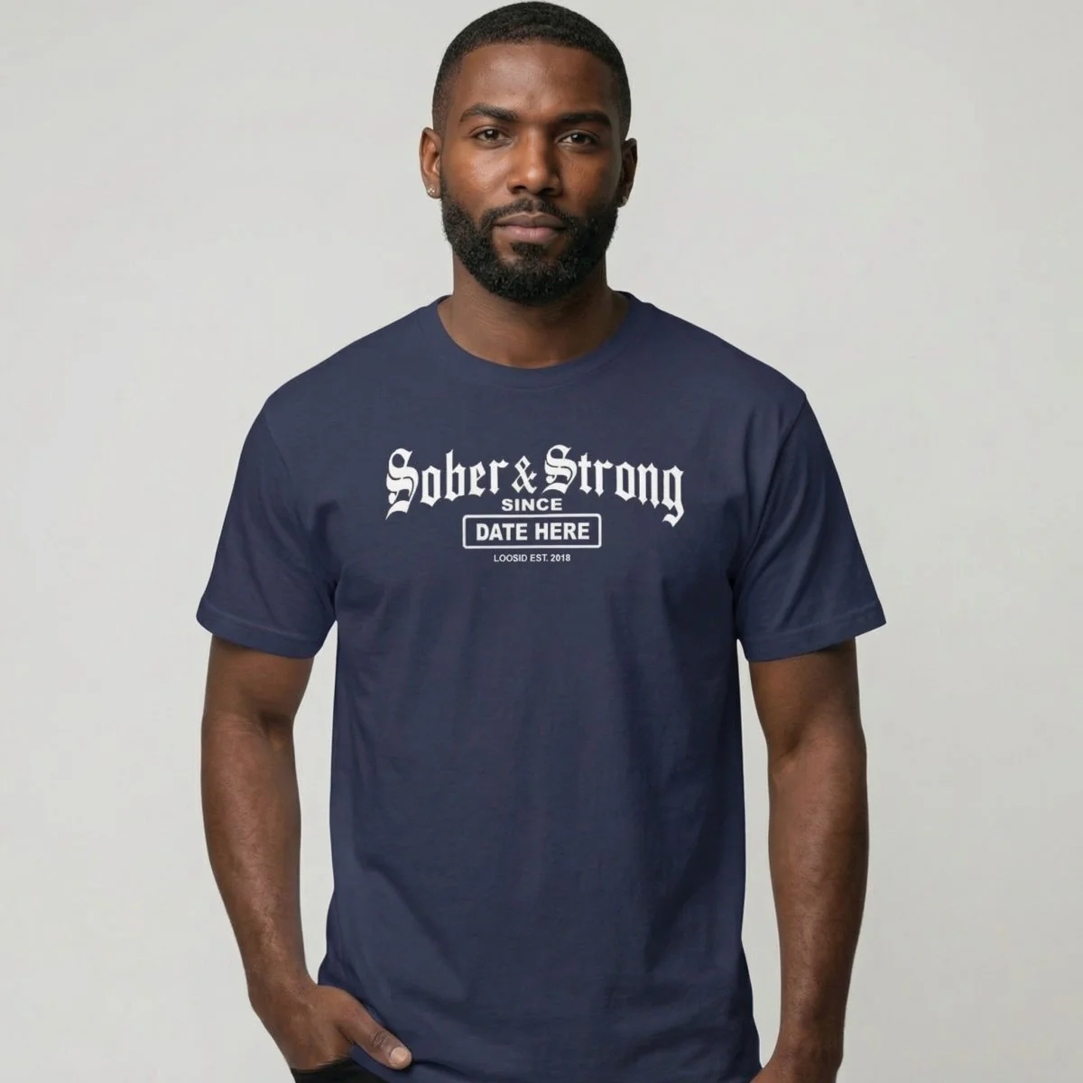 Sober T Shirt | Men’s Old School Sober & Strong Tee with Personalized Sobriety Date - Image 13