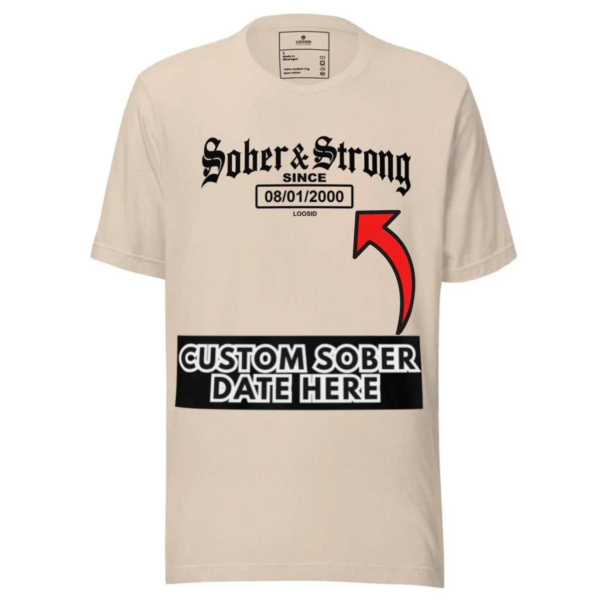 Sober T Shirt | Men’s Old School Sober & Strong Tee with Personalized Sobriety Date - Image 15