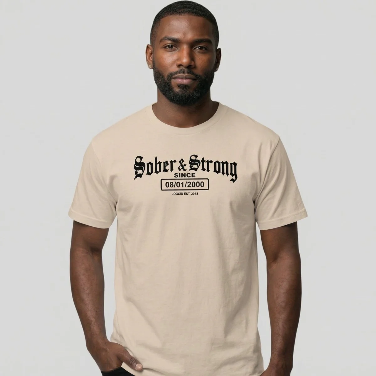 Sober T Shirt | Men’s Old School Sober & Strong Tee with Personalized Sobriety Date - Image 17