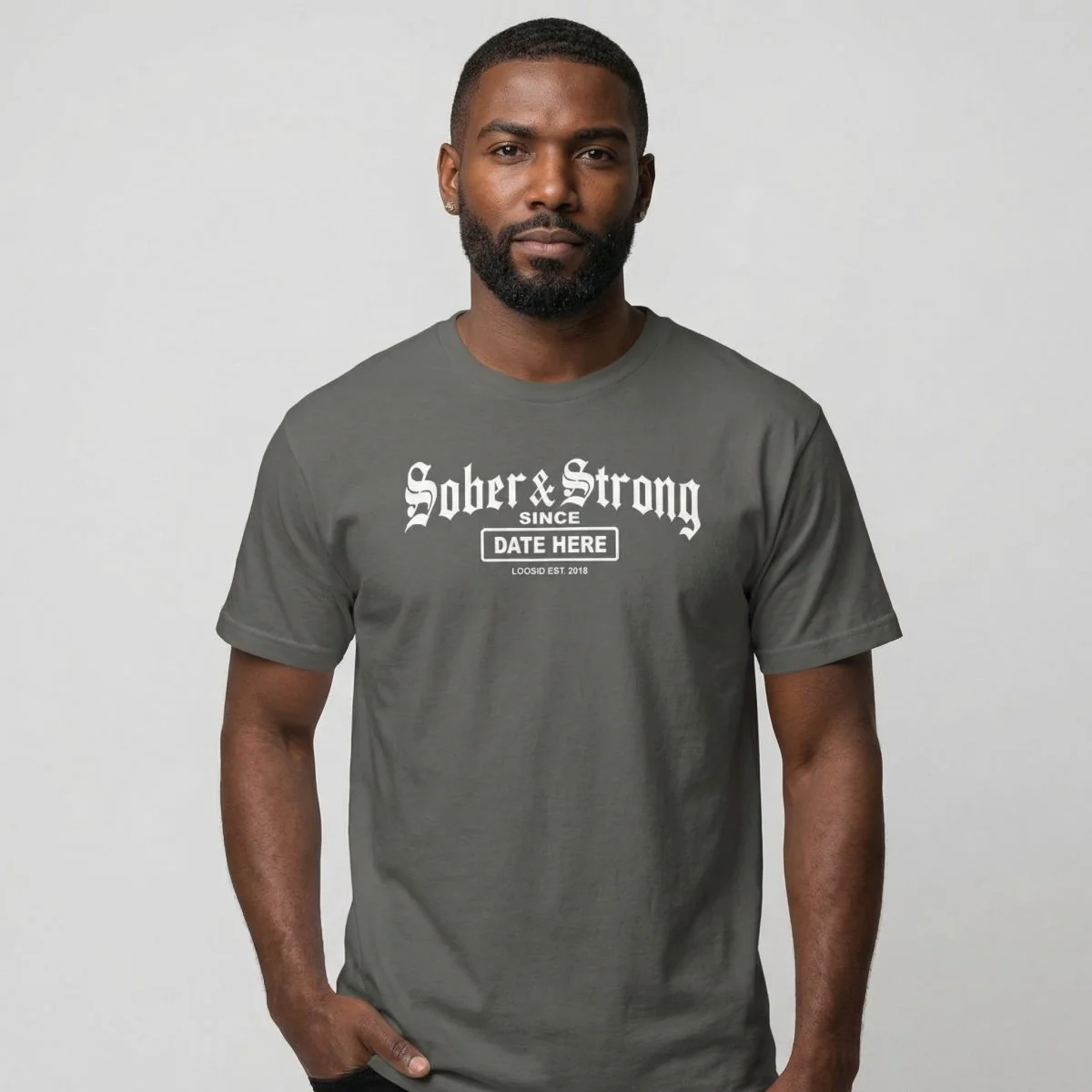 Sober T Shirt | Men’s Old School Sober & Strong Tee with Personalized Sobriety Date - Image 21