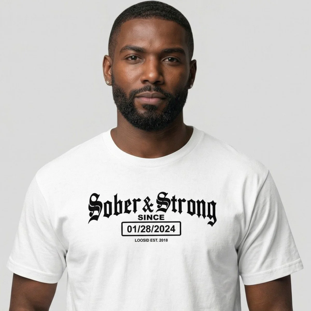 Sober T Shirt | Men’s Old School Sober & Strong Tee with Personalized Sobriety Date - Image 24