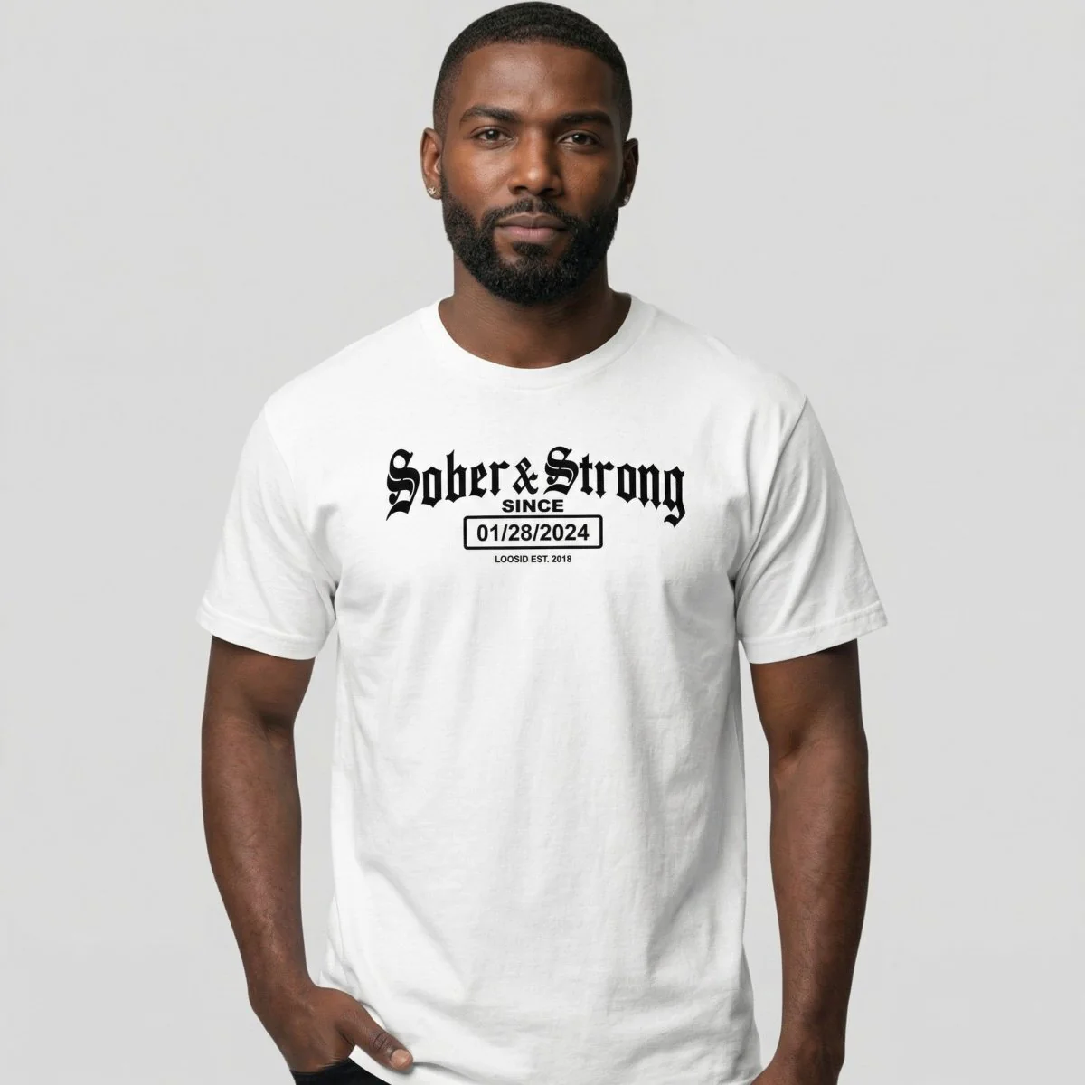 Sober T Shirt | Men’s Old School Sober & Strong Tee with Personalized Sobriety Date - Image 25