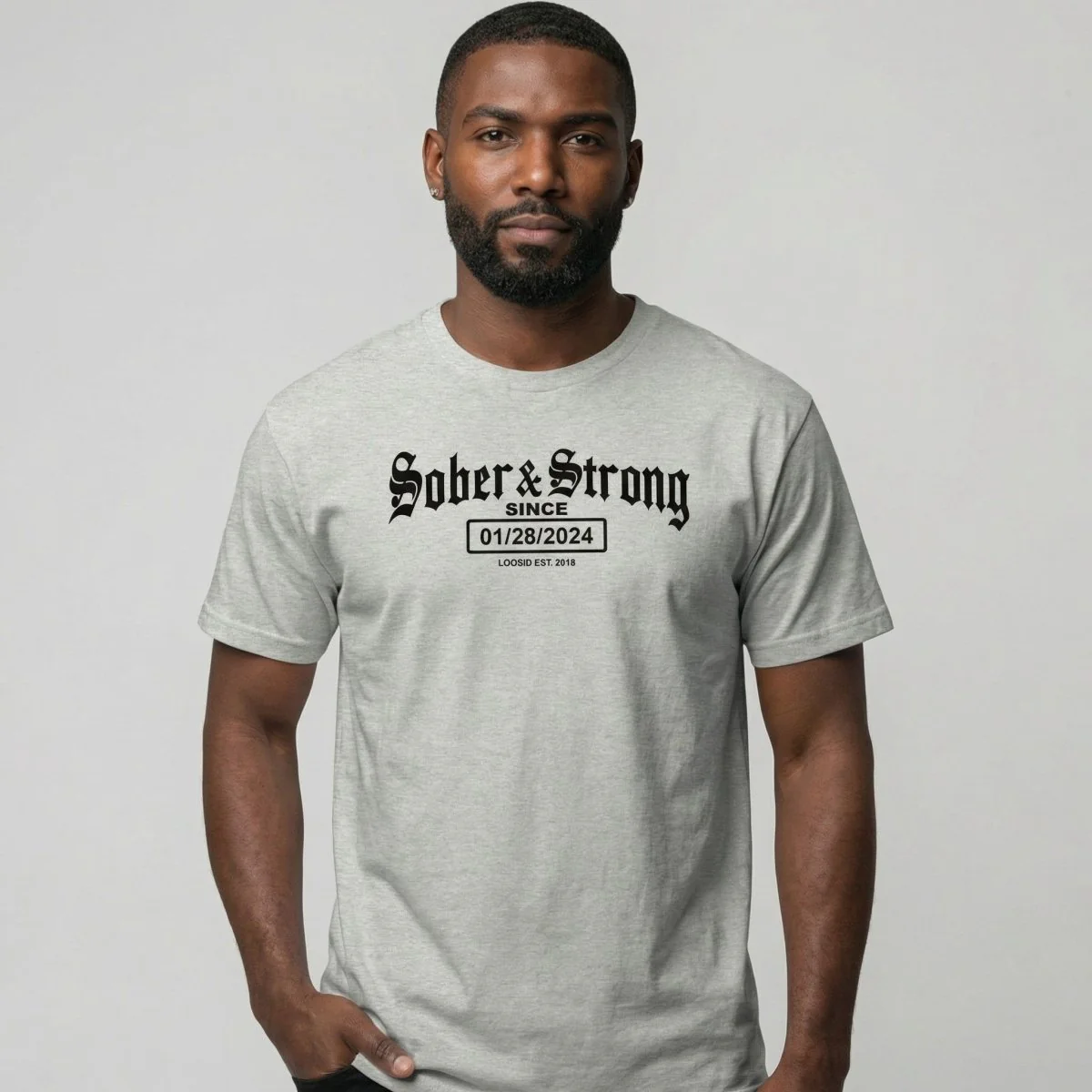 Sober T Shirt | Men’s Old School Sober & Strong Tee with Personalized Sobriety Date - Image 29