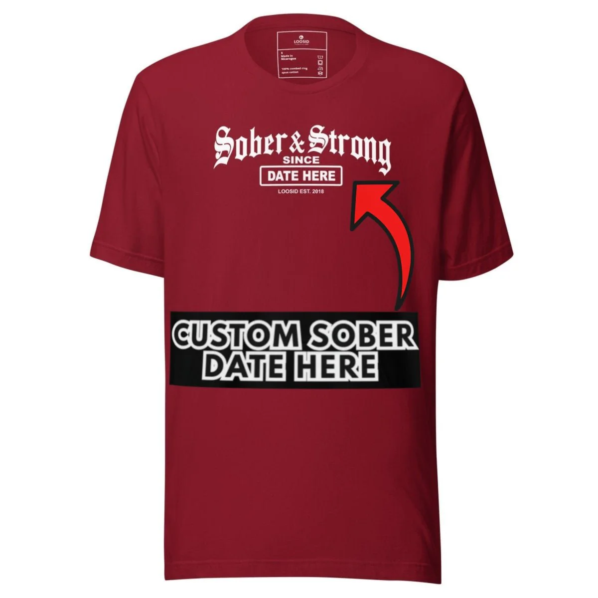 Sober T Shirt | Men’s Old School Sober & Strong Tee with Personalized Sobriety Date - Image 3