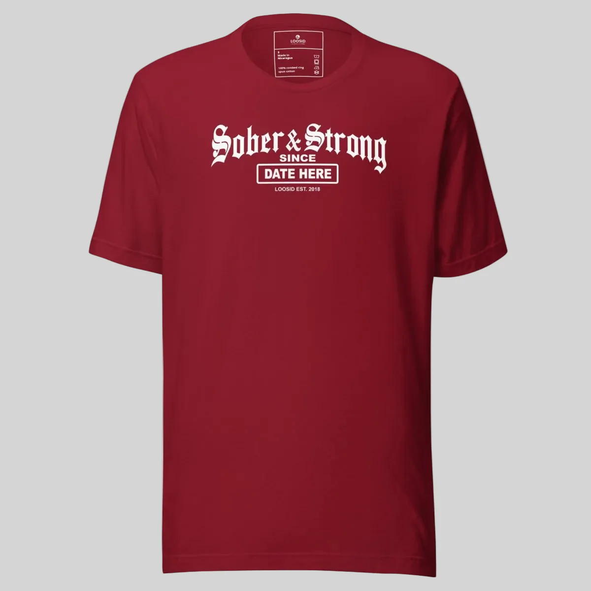 Sober T Shirt | Men’s Old School Sober & Strong Tee with Personalized Sobriety Date - Image 4
