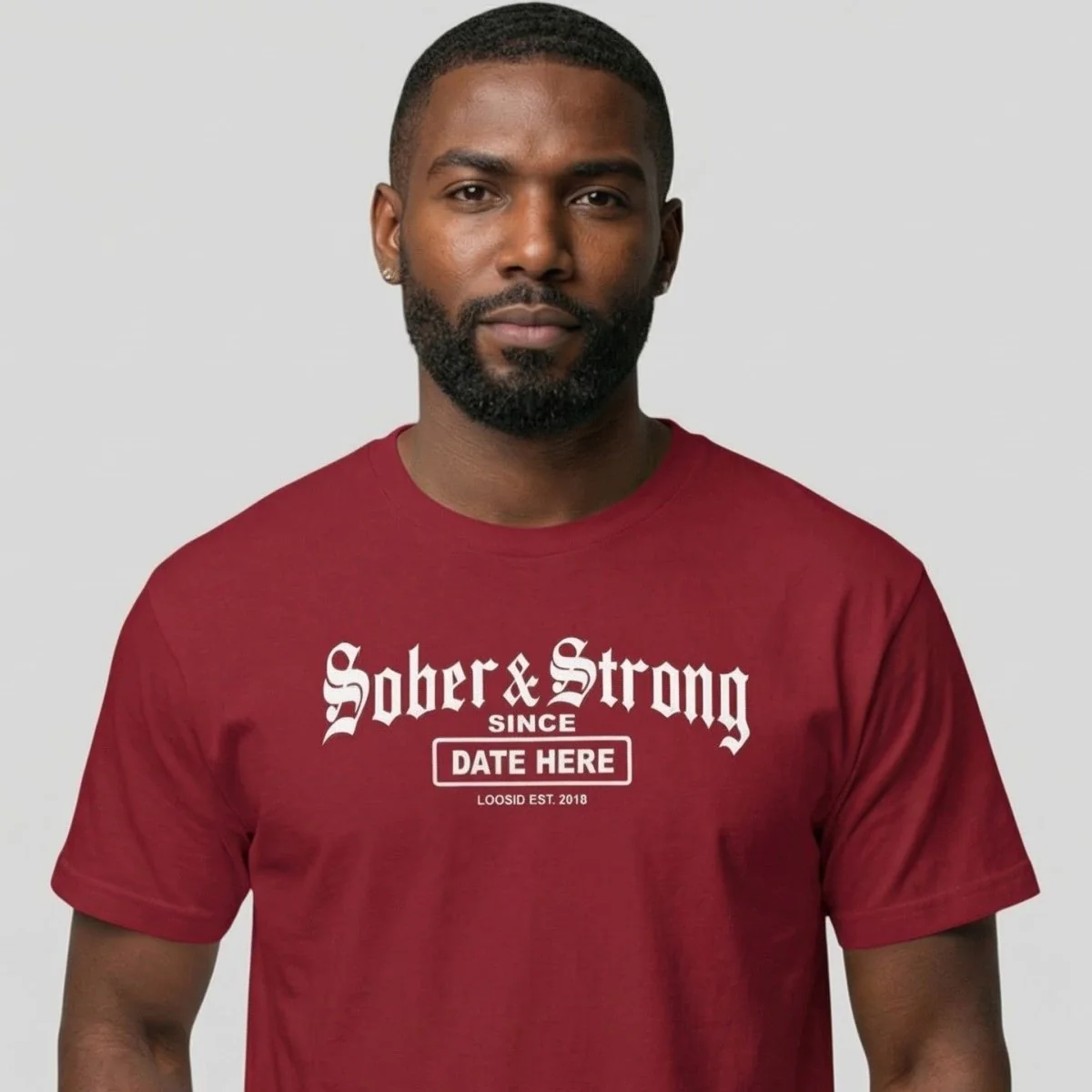 Sober T Shirt | Men’s Old School Sober & Strong Tee with Personalized Sobriety Date - Image 5