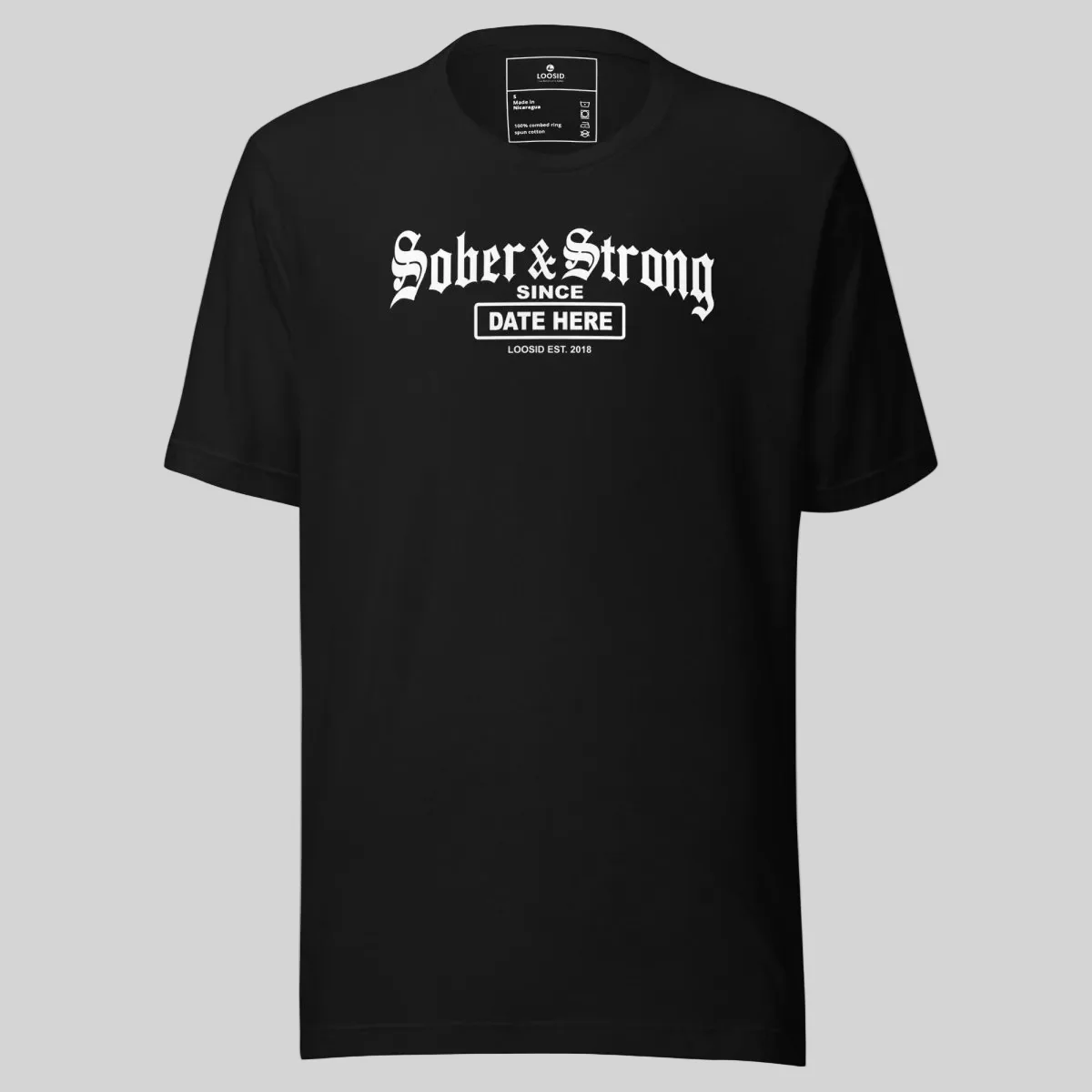 Sober T Shirt | Men’s Old School Sober & Strong Tee with Personalized Sobriety Date - Image 6