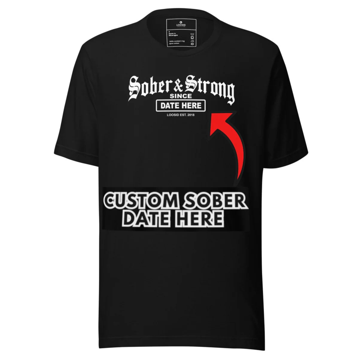 Sober T Shirt | Men’s Old School Sober & Strong Tee with Personalized Sobriety Date - Image 7