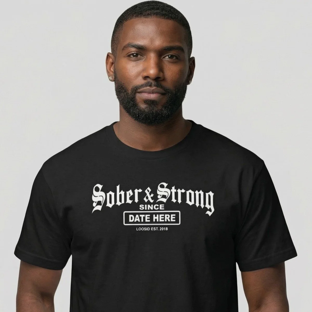 Sober T Shirt | Men’s Old School Sober & Strong Tee with Personalized Sobriety Date - Image 8