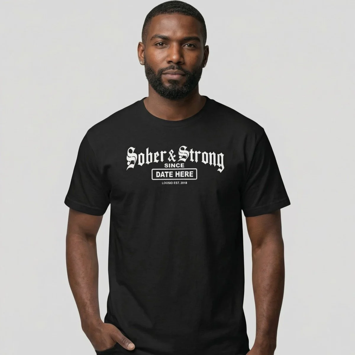 Sober T Shirt | Men’s Old School Sober & Strong Tee with Personalized Sobriety Date - Image 9