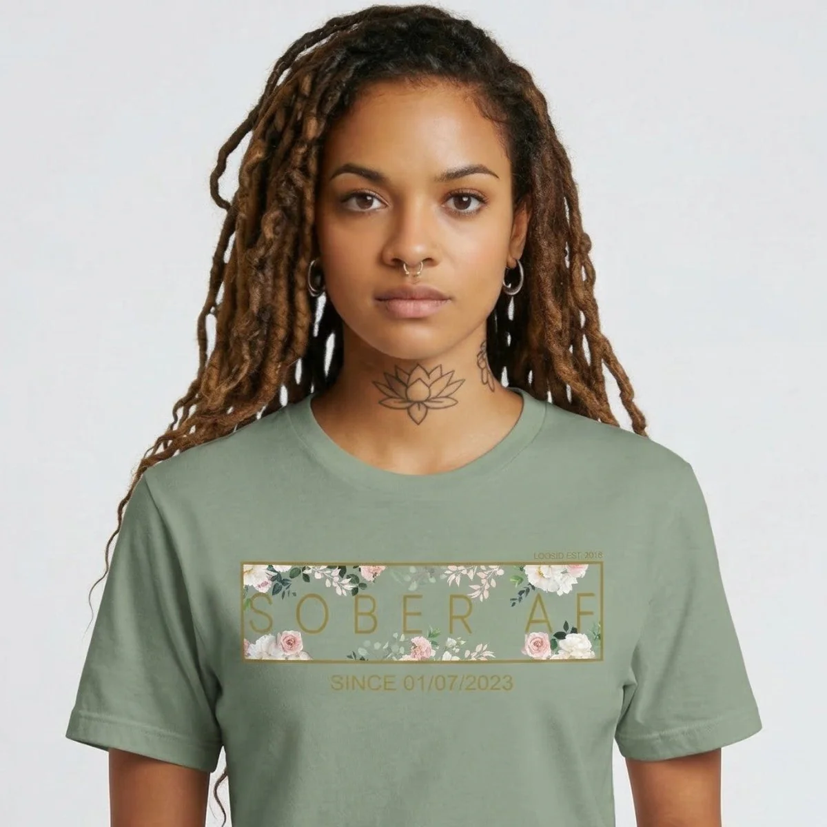 Sober T Shirt | Women’s Sober AF Flower Tee with Personalized Sobriety Date - Image 10