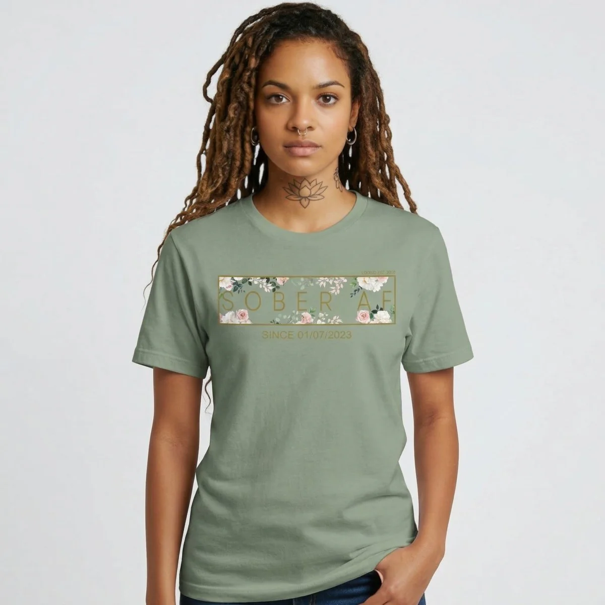 Sober T Shirt | Women’s Sober AF Flower Tee with Personalized Sobriety Date - Image 11