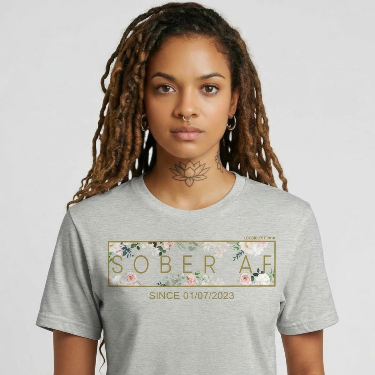 Sober T Shirt | Women’s Sober AF Flower Tee with Personalized Sobriety Date - Image 13