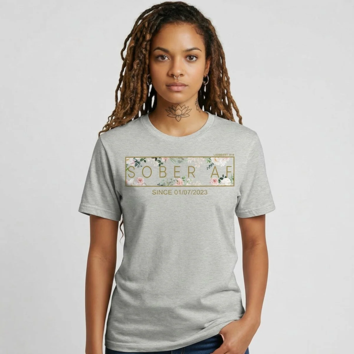 Sober T Shirt | Women’s Sober AF Flower Tee with Personalized Sobriety Date - Image 14