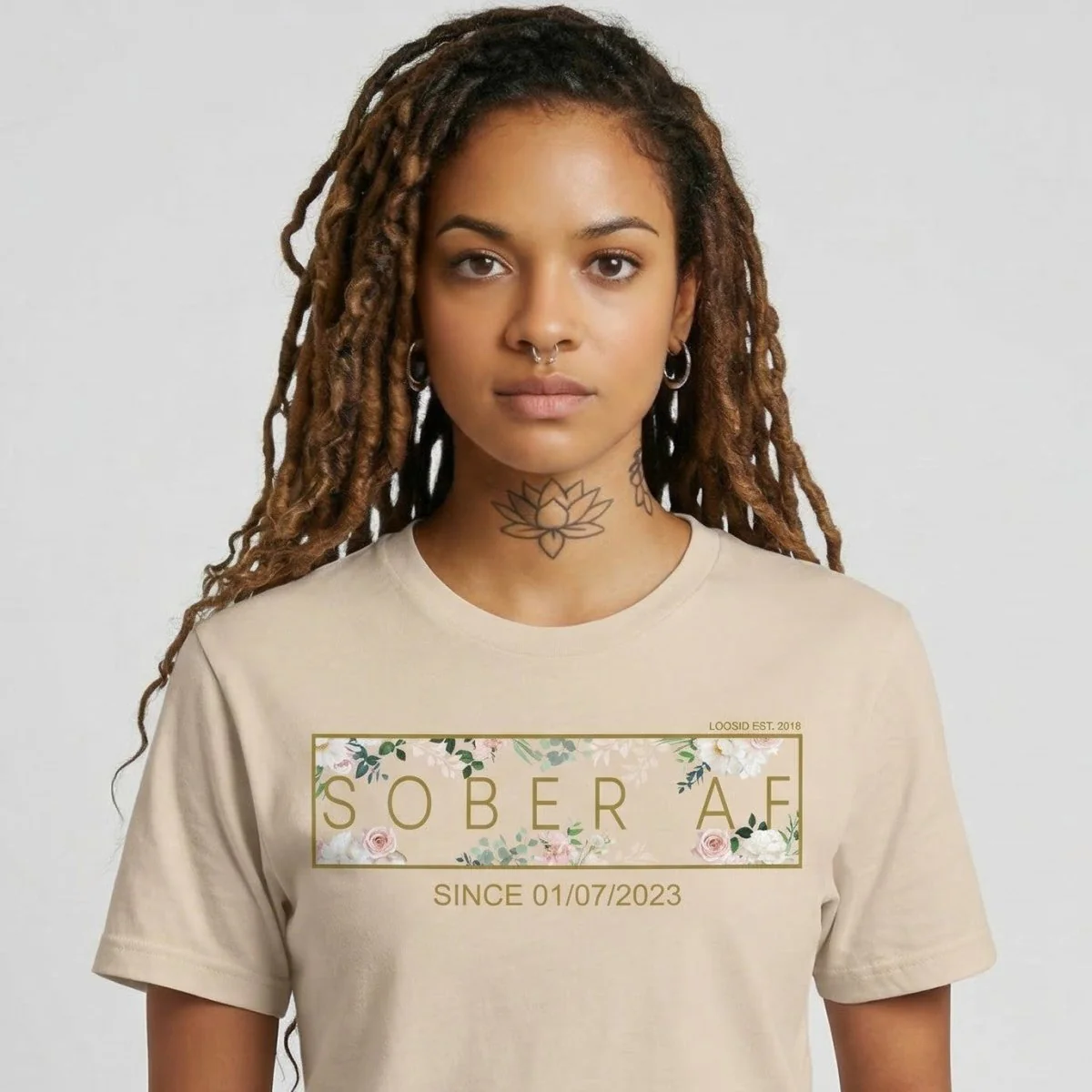 Sober T Shirt | Women’s Sober AF Flower Tee with Personalized Sobriety Date - Image 16