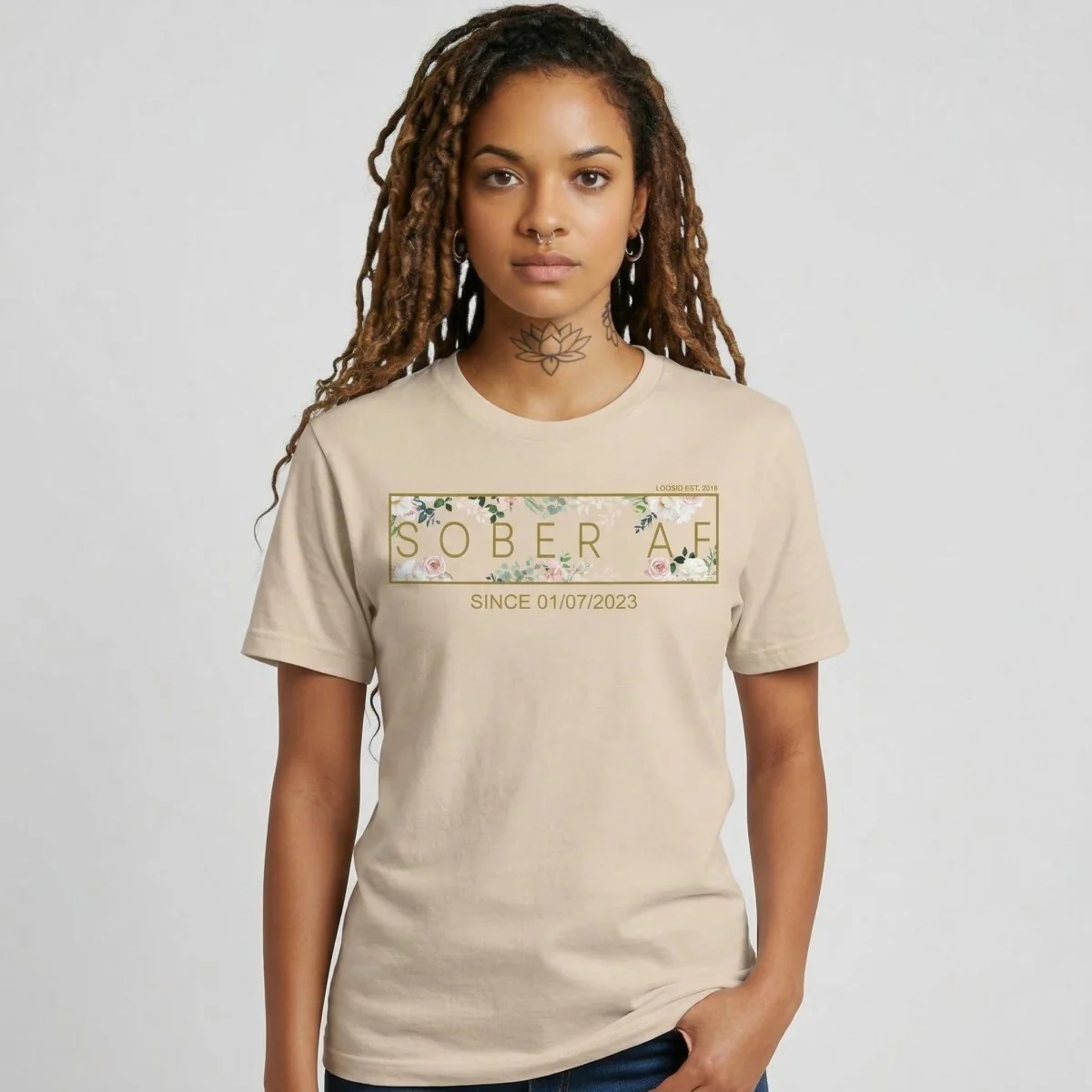 Sober T Shirt | Women’s Sober AF Flower Tee with Personalized Sobriety Date - Image 17