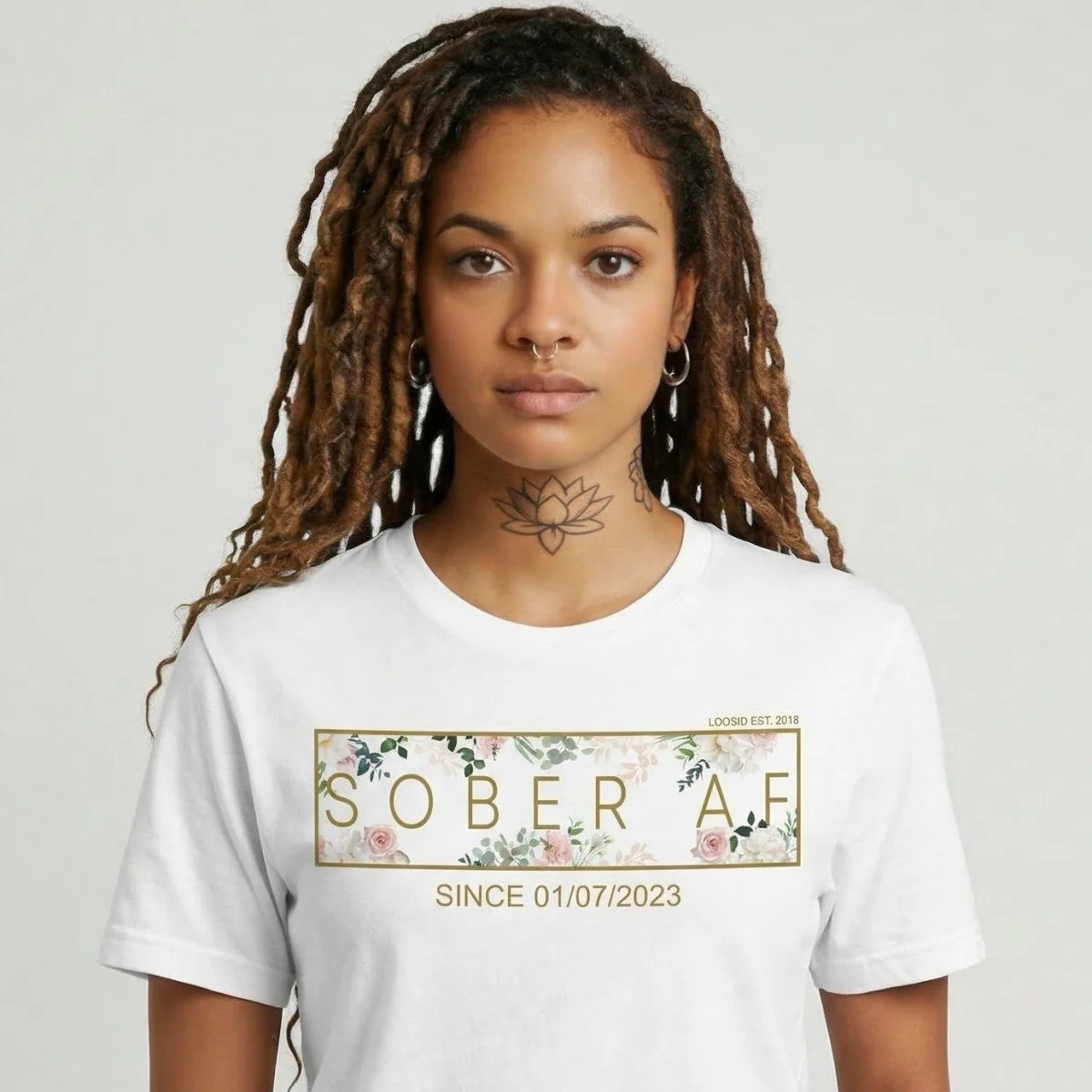 Sober T Shirt | Women’s Sober AF Flower Tee with Personalized Sobriety Date - Image 22
