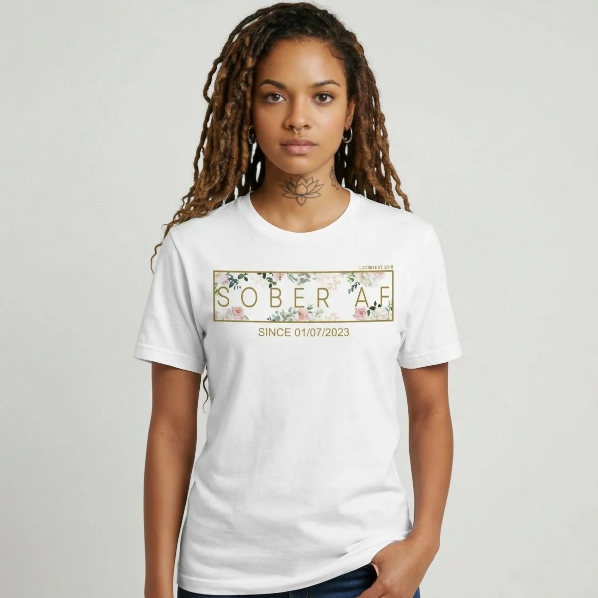 Sober T Shirt | Women’s Sober AF Flower Tee with Personalized Sobriety Date - Image 23