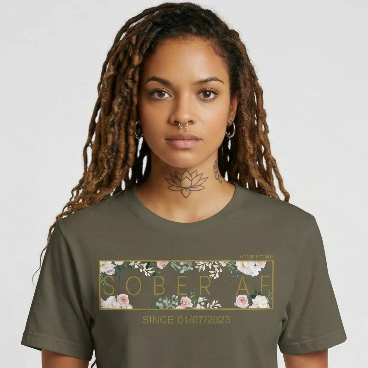 Sober T Shirt | Women’s Sober AF Flower Tee with Personalized Sobriety Date - Image 25