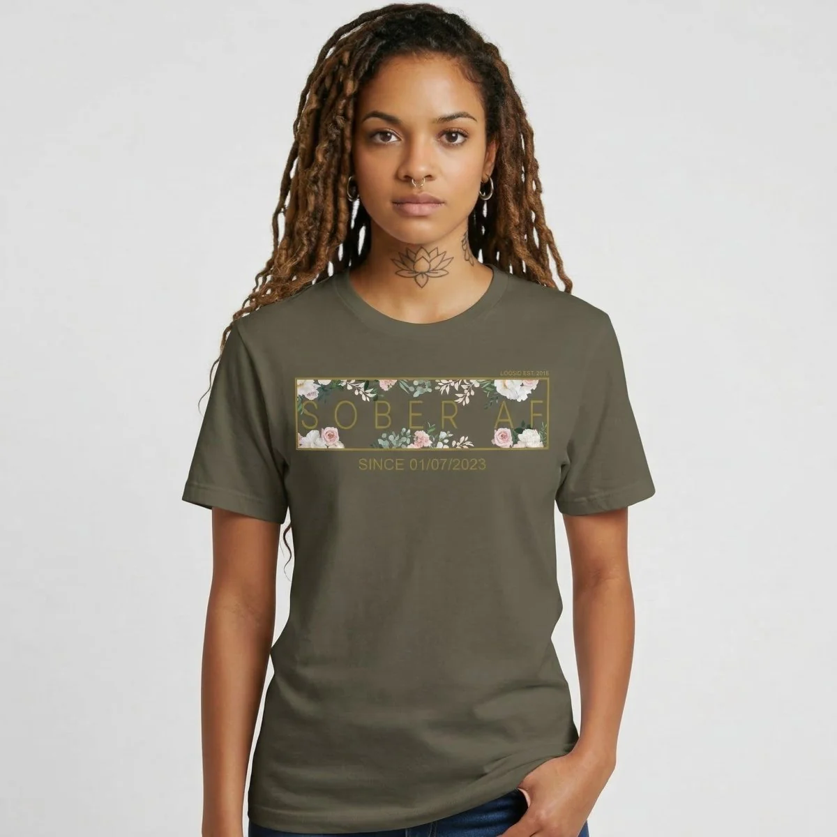 Sober T Shirt | Women’s Sober AF Flower Tee with Personalized Sobriety Date - Image 26