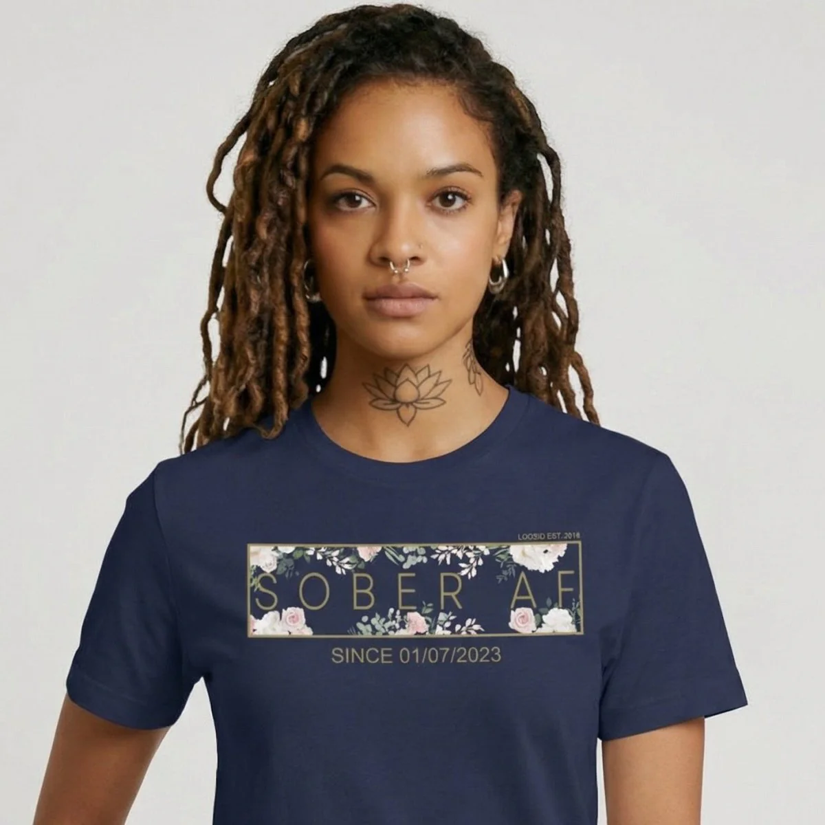 Sober T Shirt | Women’s Sober AF Flower Tee with Personalized Sobriety Date - Image 7