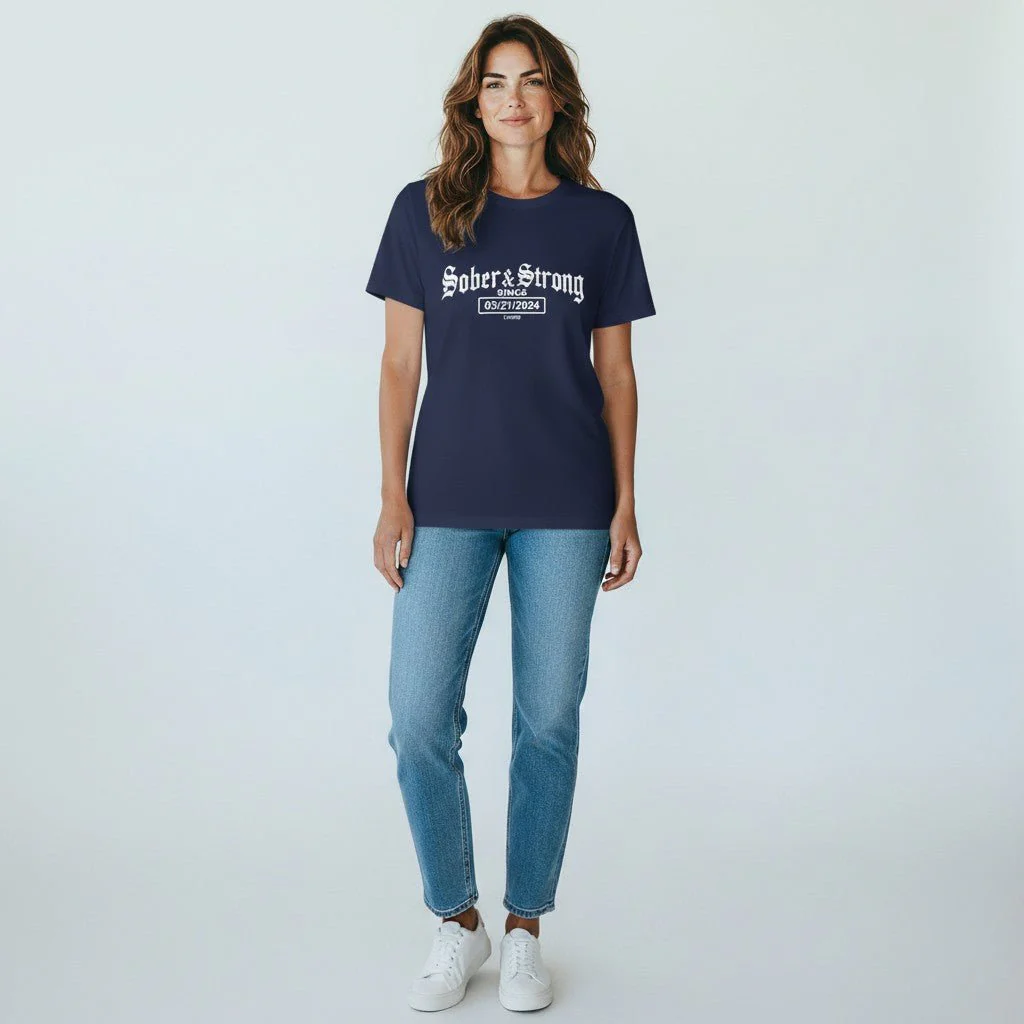 Sober T Shirt | Women’s Old School Sober & Strong Tee with Personalized Sobriety Date - Image 11