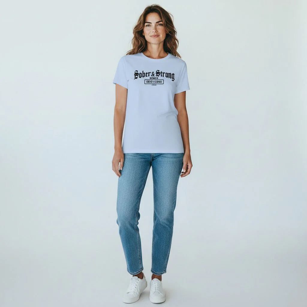 Sober T Shirt | Women’s Old School Sober & Strong Tee with Personalized Sobriety Date - Image 17