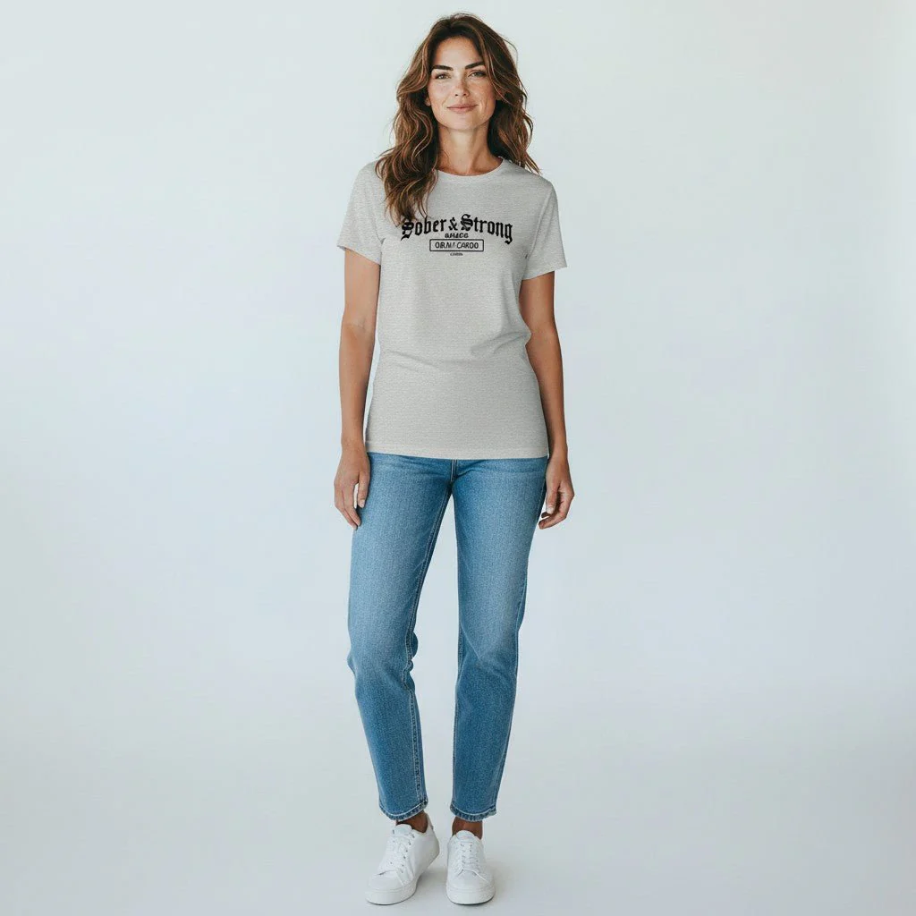 Sober T Shirt | Women’s Old School Sober & Strong Tee with Personalized Sobriety Date - Image 20