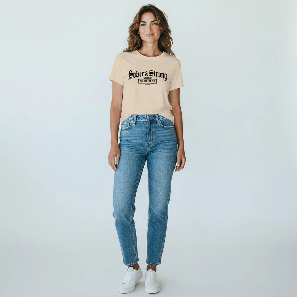 Sober T Shirt | Women’s Old School Sober & Strong Tee with Personalized Sobriety Date - Image 28