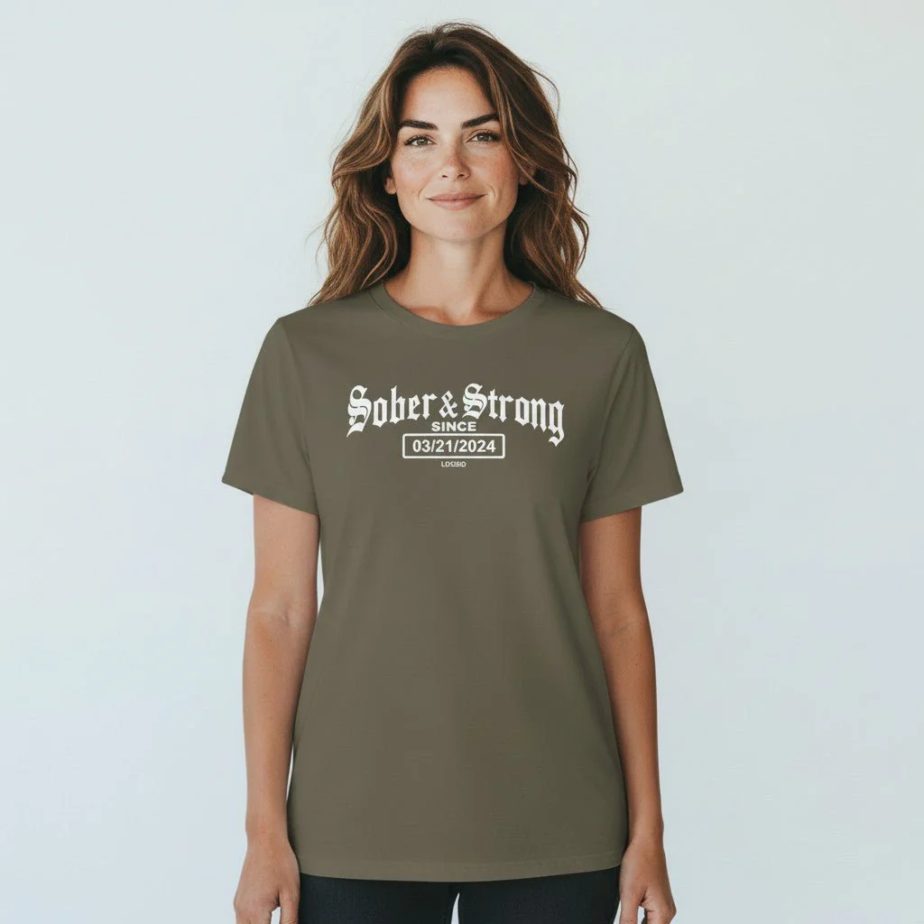 Sober T Shirt | Women’s Old School Sober & Strong Tee with Personalized Sobriety Date - Image 7